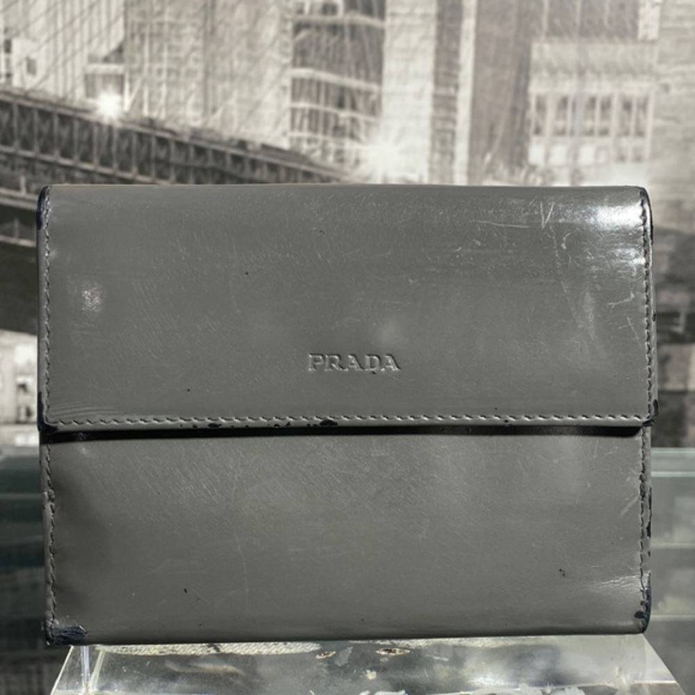 Authentic Prada Grey Shiny Leather Wallet